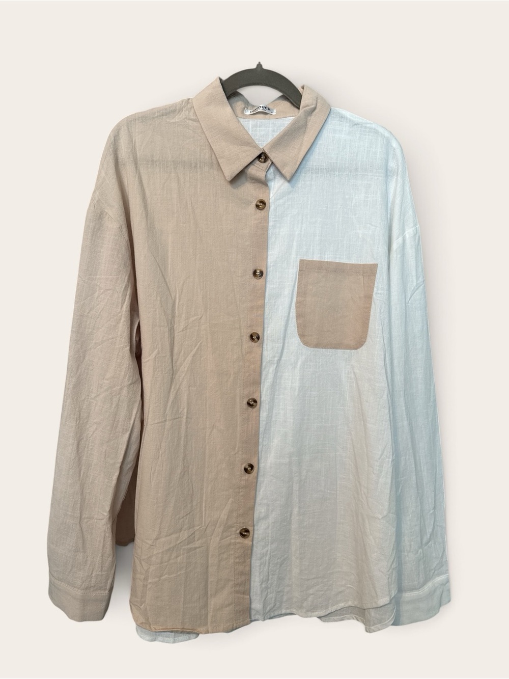 HOTOUCH Color Block 100% Cotton Button-Up Shirt XL